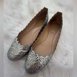 Silver Chloé Glitter Women's Flats